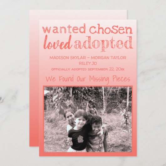 Coral Gradient Gewollt Chosen Loved Adoptiert Ankündigung (Vorne/Hinten)