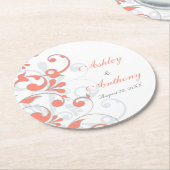 Coral Gray Abstrakt Floral Personalisierte Hochzei Runder Pappuntersetzer (Angewinkelt)
