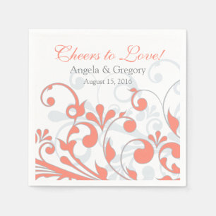 Coral Gray Abtract Personalisierte Hochzeit der Fl Serviette
