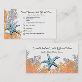 Coral Gray Aquamarin Starfish Einfache Küste Visitenkarte