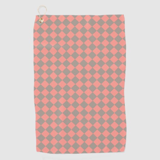 Coral Gray Checker Diamond Pattern Golfhandtuch (Vorderseite)