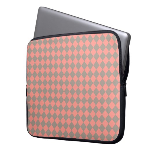 Coral Gray Checker Diamond Pattern Laptopschutzhülle (Vorderseite Links)