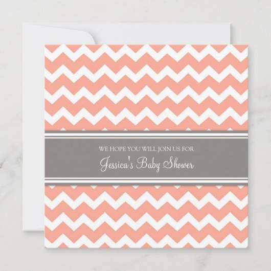 Coral Gray Chevron Custom Baby Shower Einladung (Vorderseite)