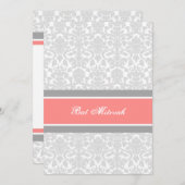 Coral Gray Damask Bat Mitzvah Einladungen (Vorne/Hinten)