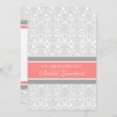 Coral Gray Damask Bridal Lunch Einladungskarten (Vorne/Hinten)