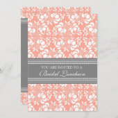 Coral Gray Damask Bridal Lunch Einladungskarten (Vorne/Hinten)