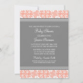 Coral Gray Damask Custom Baby Shower Einladungen (Rückseite)