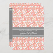 Coral Gray Damask Custom Baby Shower Einladungen (Vorne/Hinten)