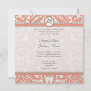 Coral & Gray Damask Hochzeitseinladungen Einladung