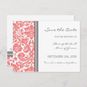 Coral Gray Damask Save the Date Hochzeitstorte Ankündigungspostkarte (Vorne/Hinten)