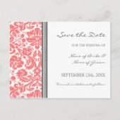 Coral Gray Damask Save the Date Hochzeitstorte Ankündigungspostkarte (Vorderseite)