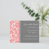 Coral Gray Damask Save the Date Hochzeitstorte Ankündigungspostkarte (Stehend Vorderseite)