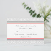 Coral Gray Damask UAWG Wedding Card RSVP Karte (Stehend Vorderseite)