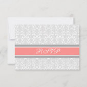 Coral Gray Damask UAWG Wedding Card RSVP Karte (Rückseite)