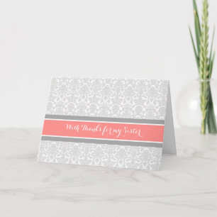 Coral Gray Damask Vielen Dank, Bridesmaid Schweste Dankeskarte