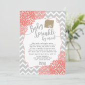 Coral Gray Floral Baby Sprinkle per Post Einladung (Stehend Vorderseite)