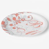 Coral Gray Floral Monogram Wedding Brautparty Pappteller (Schrägansicht)