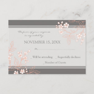 Coral Gray Floral UAWG Wedding Card RSVP Karte
