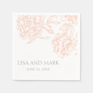 Coral Gray Floral Vintage Hochzeitspapier Napkins Serviette