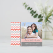 Coral Gray Foto Save the Date Hochzeitskarten Ankündigungspostkarte (Stehend Vorderseite)