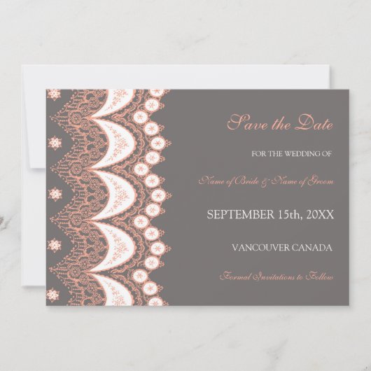 Coral Gray Foto Wedding Save the Date Card (Vorderseite)