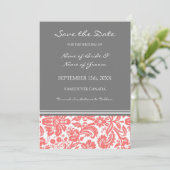 Coral Gray Foto Wedding Save the Date Card (Stehend Vorderseite)