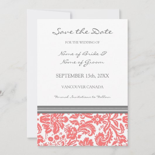 Coral Gray Foto Wedding Save the Date Card (Vorderseite)