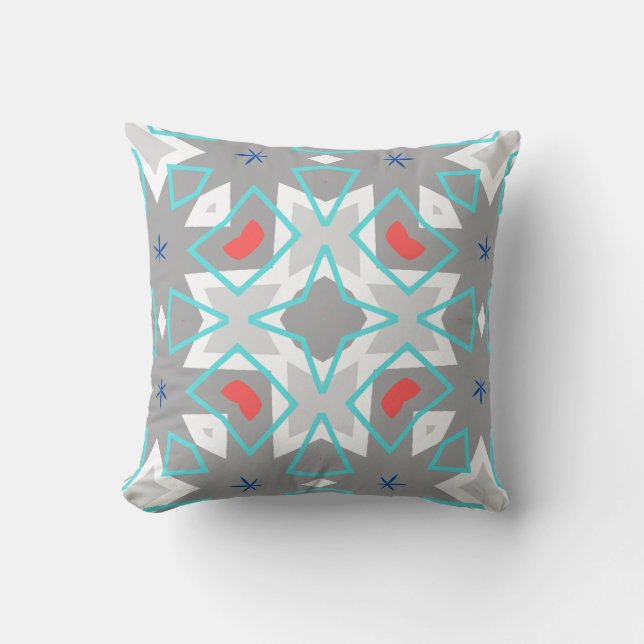 Coral Gray Mandala Pattern | Geometric Floral Boho Kissen (Vorderseite)