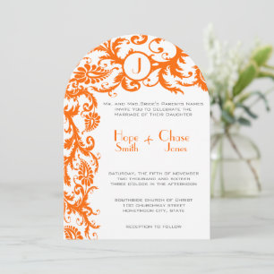 Coral & Gray Orange Damask Einladung