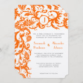 Coral & Gray Orange Damask Einladung (Vorne/Hinten)