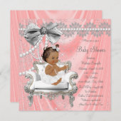 Coral Gray Pearl Chair Ethnic Girl Baby Dusche Einladung (Vorne/Hinten)