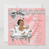 Coral Gray Pearl Chair Ethnic Girl Baby Dusche Einladung (Vorderseite)