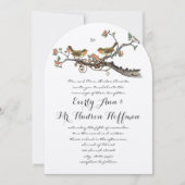 Coral & Gray Rustic Love Bird Wedite Einladung (Vorderseite)