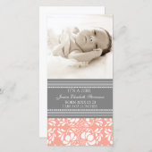 Coral Gray Template New Baby Birth Ankündigung (Vorne/Hinten)