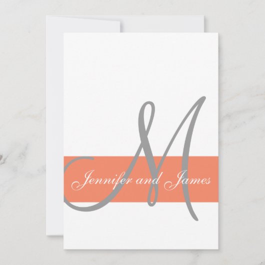 Coral Gray Wedding Einladung Wird Monogram Names (Vorderseite)
