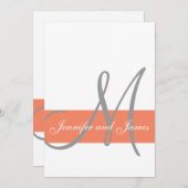 Coral Gray Wedding Einladung Wird Monogram Names (Vorne/Hinten)