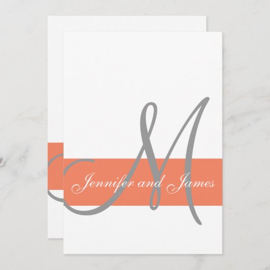 Coral Gray Wedding Einladung Wird Monogram Names (Vorne/Hinten)