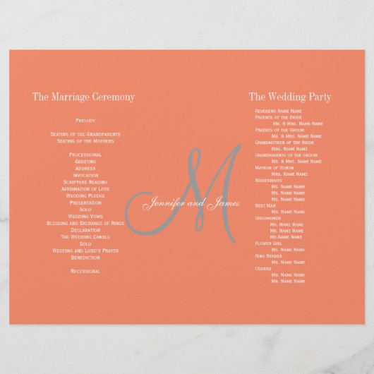 Coral Gray Wedding Program | Monogramm (Rückseite)
