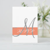 Coral Gray Wedding RSVP Card | Monogramm-Namen (Stehend Vorderseite)