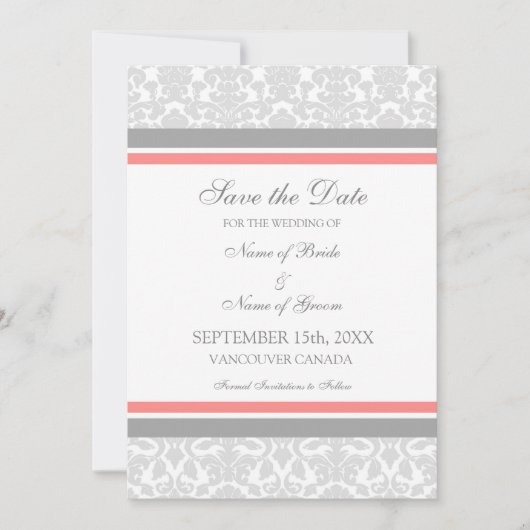 Coral Gray Wedding Save the Date Card (Vorderseite)
