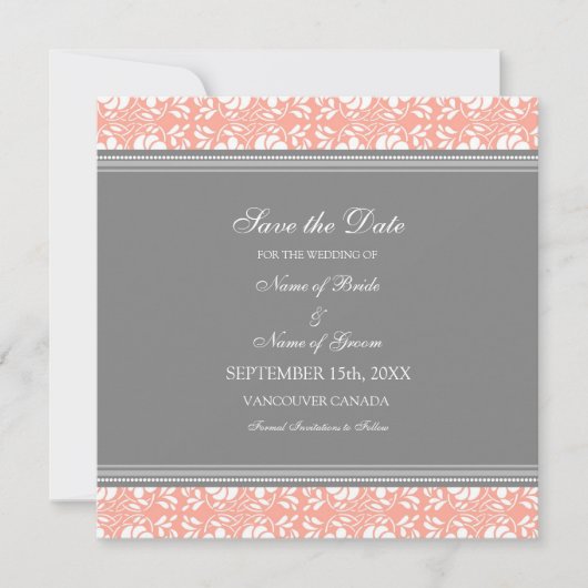 Coral Gray Wedding Save the Date Card (Vorderseite)
