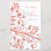 Coral Gray White Floral Wedding Card (Rückseite)