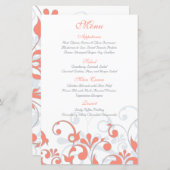 Coral Gray White Floral Wedding Card (Vorne/Hinten)