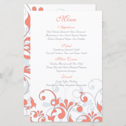 Coral Gray White Floral Wedding Card (Vorne/Hinten)
