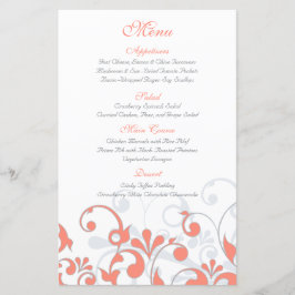 Coral Gray White Floral Wedding Card