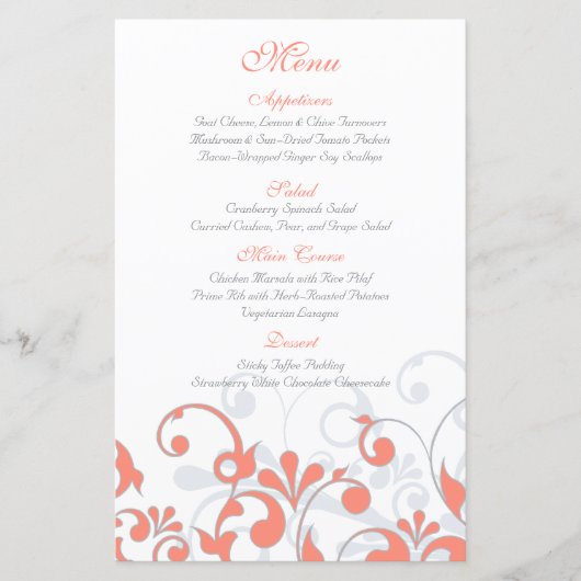 Coral Gray White Floral Wedding Card (Vorderseite)