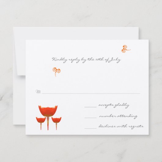Coral & Gray Wild Blume Bee Wedding RSVP (Vorderseite)