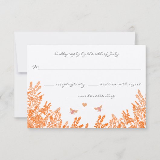 Coral & Gray Wild Blume Bee Wedding RSVP Karte (Vorderseite)
