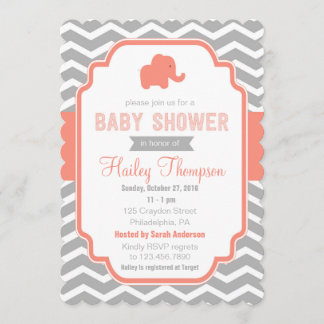 Coral Gray Zickzack Elephant Baby Dusche einladen Einladung