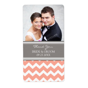 Coral Gray Zickzack Foto Wedding Labels